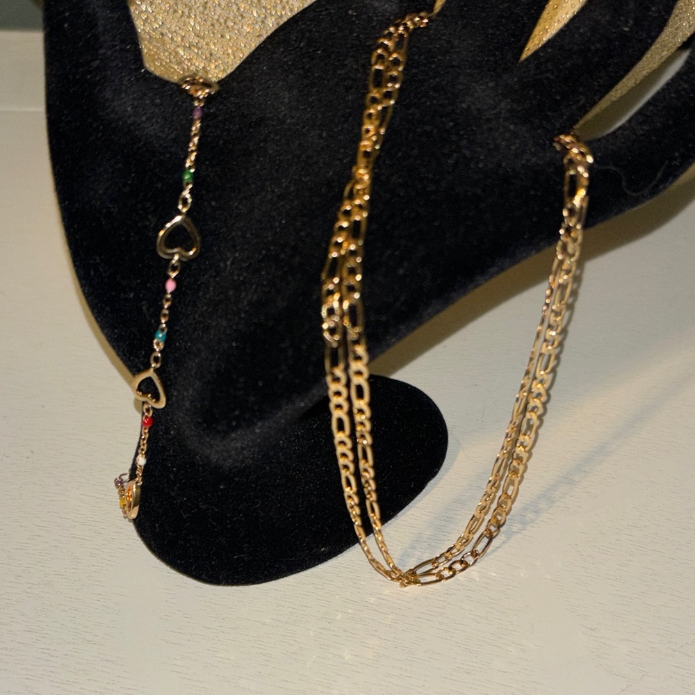 18k Gold Plated Necklace and 18k Gold Plated Multicolor Heart Bracelet Set